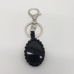 883- Black Obsidian Stone Keychain Macrame Handmade NWT